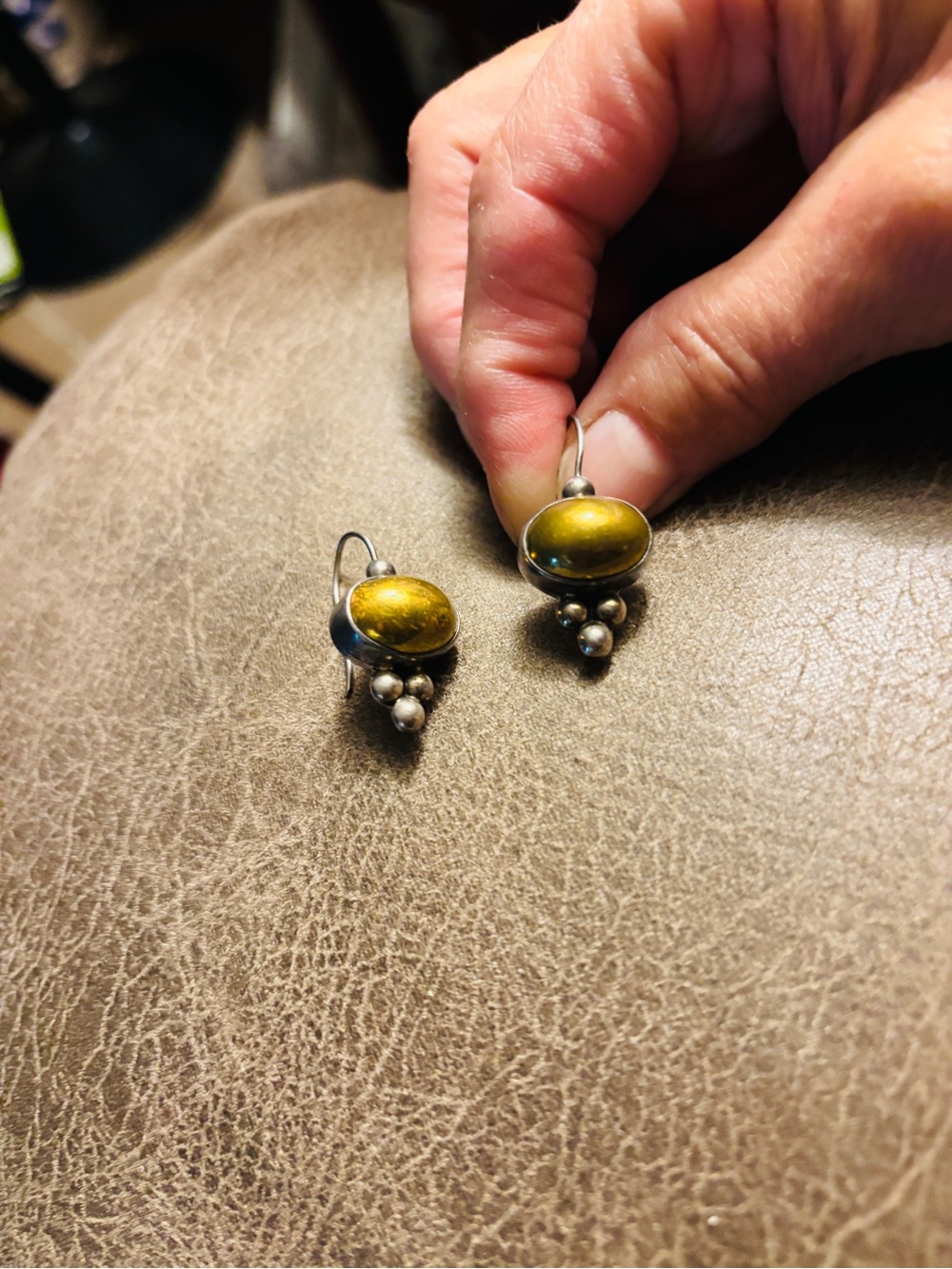 Vintage Taxco Sterling Silver and Brass Oval Beads/Ball Earrings Mexico 925  $75
